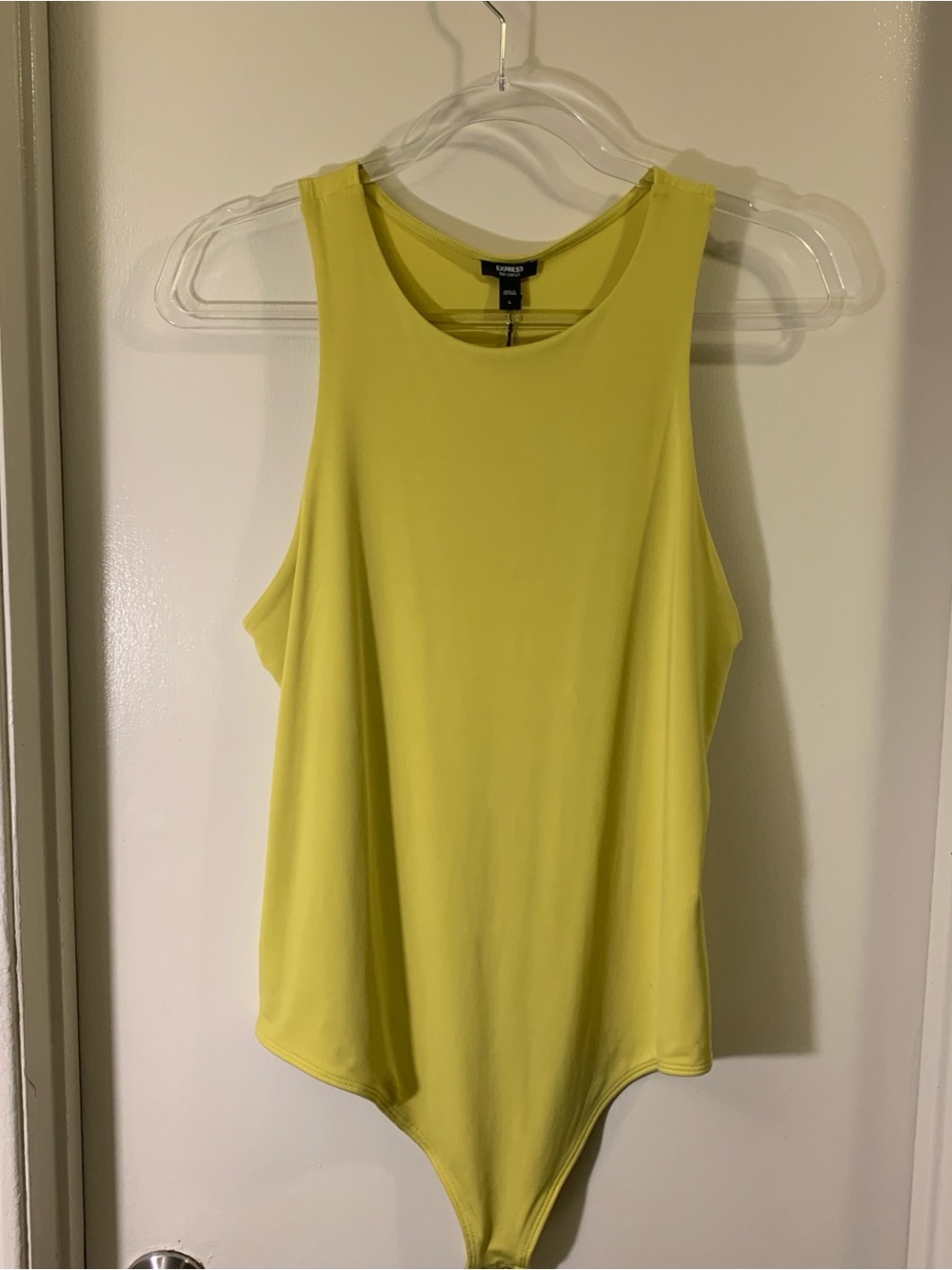 Express Chartreuse Sleeveless High-Neck Bodysuit